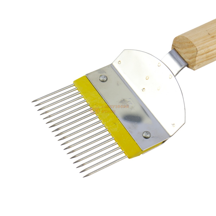 Вилка для розпечатування стільників дерев'яна ручка 215 мм н/ж (пряма голка) ТМ "Меліса-93" – фото